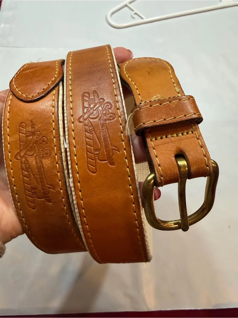 Skippers AIRPLANE BELT Brown leather Canvas Military Aviation Brass Buckle Sz 40